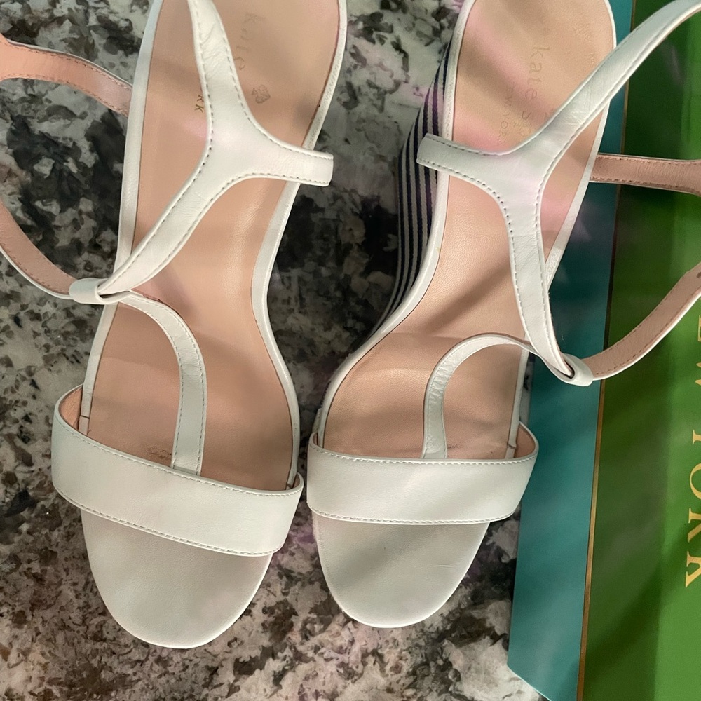Kate Spade wedge wedges lobster 9.5 Striped Wedge Sandals  Lobster LEATHER - Picture 6 of 13